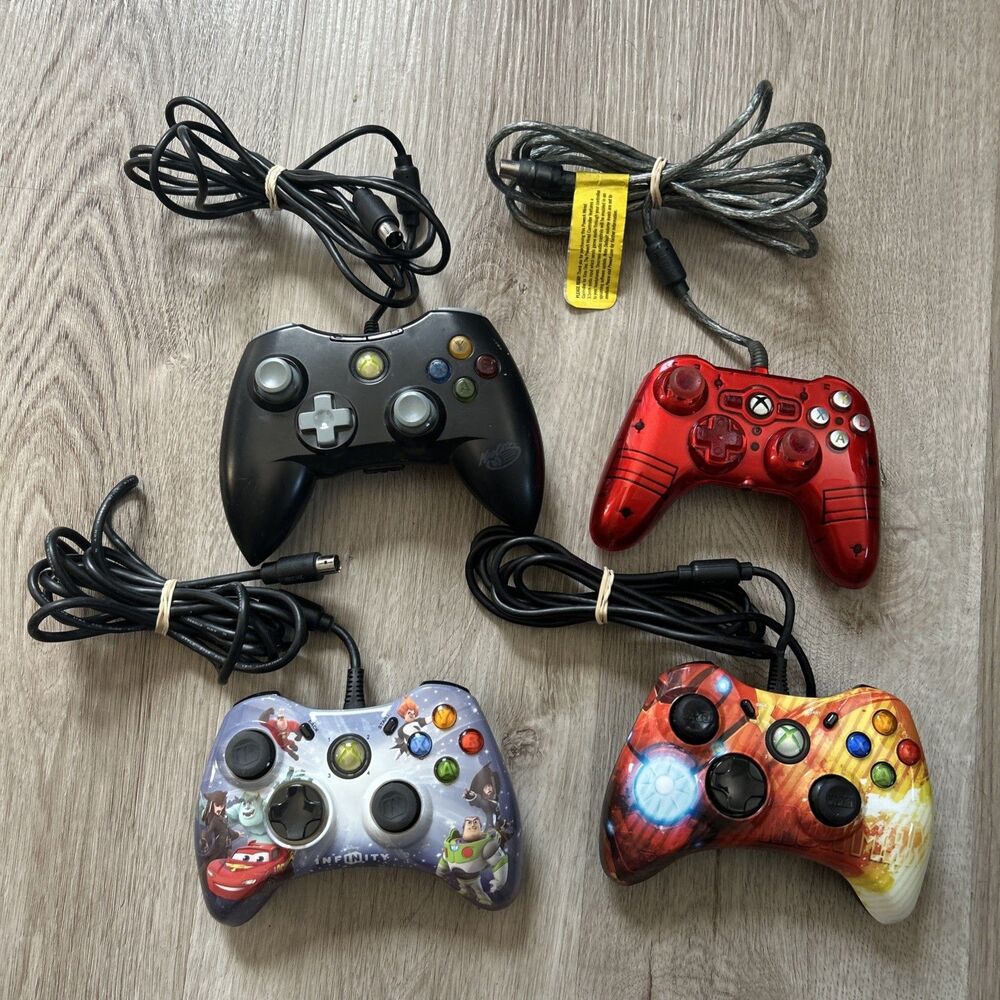Xbox 360 Third Party Wired Controller Lot Of 4 Marvel Disney Infinity UNTESTED